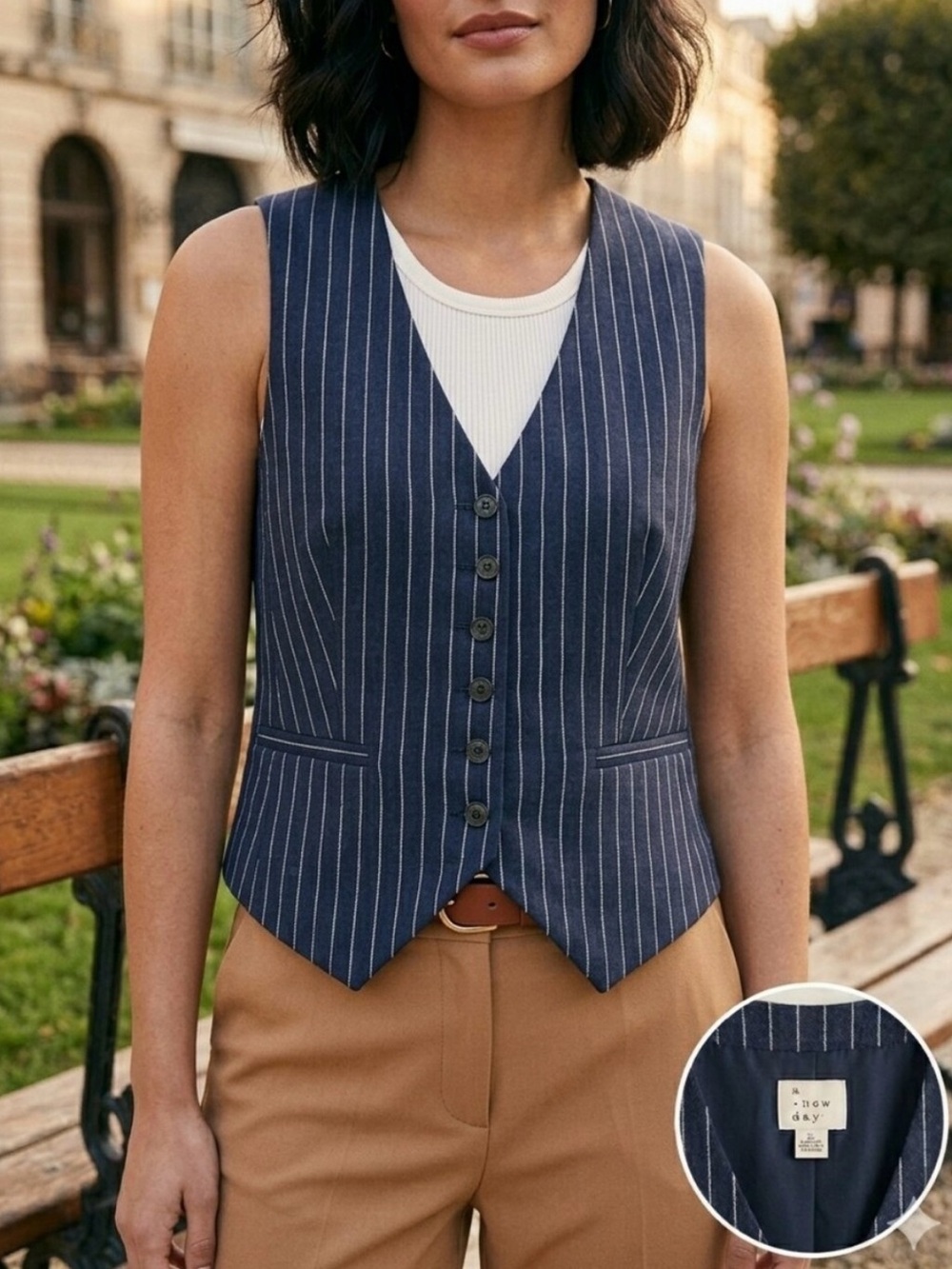 A New Day Navy Pinstripe Striped Vest Tank